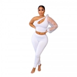 White Mesh Long Sleeve Bodycon 2PCS Women Sexy Jumpsuit