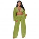 Green Long Sleeve Bikini 3PCS Fashion Women Catsuit Dress