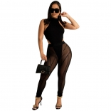 Black Mesh Sexy Romper Tops Sleeveless Bodycon Women Jumpsuit