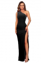 Black Slit Halter Velvet Sleeveless Women Fashion Maxi Dress