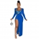 Blue Rhinestone Long Sleeve Lace 2PCS Zipper Evening Long Dress