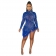Blue O-Neck Mesh Long Sleeve Rhinestone Bodycon Mini Dress