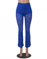 Blue Women Fashion Lace Trousers