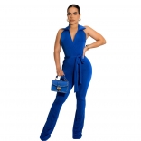Blue Deep V-Neck Backless Women Fashion Hot Jumpsuit Dress