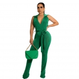 Green Deep V-Neck Backless Women Fashion Hot Jumpsuit Dress