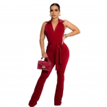 Red Deep V-Neck Backless Women Fashion Hot Jumpsuit Dress