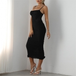 Black Off-Shoulder Sleeveless Mesh Bodycon Women Midi Dress