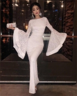 White Lace Long Bodycon Sexy Evening Maxi Dress