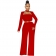 Red Long Sleeve Boat-Neck Fashion Bodycon Women Jumpsuit