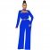 Blue Long Sleeve Boat-Neck Fashion Bodycon Women Jumpsuit