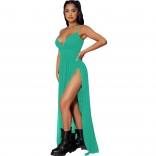 Green Halter V-Neck Chiffion Mesh Sexy Fashion Jersey Dress