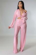 Pink Long Sleeve Sexy Bra 3PCS Women Fashion Catsuit Dress Sets
