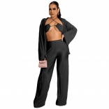 Black Long Sleeve Halter Fashion Women 3PCS Catsuit Jumpsuit Dress