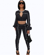 Black Long Sleeve Zipper V-Neck Bodycon Sexy Jumpsuit