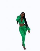 Green Long Sleeve Zipper V-Neck Bodycon Sexy Jumpsuit