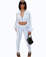 White Long Sleeve Zipper V-Neck Bodycon Sexy Jumpsuit