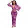 Purple Long Sleeve Deep V-Neck Striped Printed Fashion Jumpsuit Dress