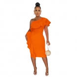 Orange Foral Sleeveless WOmen Bodycon Fashion Midi Dress