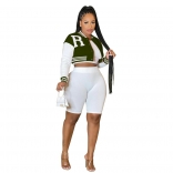 Green Long Sleeve Fashion 3PCS Women Bodycon Pants Sports Dress