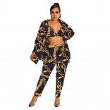 Black Chains Long Sleeve Printed Fashion Women Party Catsuit Dress