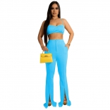 SkyBlue Halter Low-Cut Zipper Sexy Bodycon Party Jumpsuit