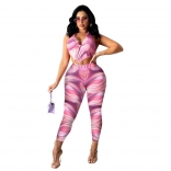 RoseRed Halter Printed V-Neck Bodycon Women Sexy Jumpsuit
