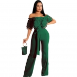 Green Off-Shoulder Hollow-out Lace Bodycon Women Sexy Jumpsuit