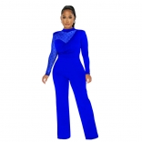 Blue Long Sleeve Mesh Long Sleeve Bodycon Women Fashion Jumpsuit