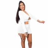 White Low-Cut Bandage Sexy Women Party Mini Dress