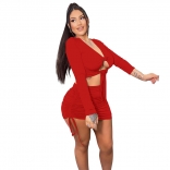 Red Low-Cut Bandage Sexy Women Party Mini Dress