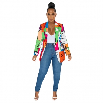 Green Long Sleeve Button Printed Fashion Women Jacket Suit