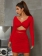 Red Long Sleeve Deep V-Neck Hollow-out Bandage Mini Dress