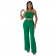 Green Off-Shoulder Sleeveless 2PCS Boat-Neck Fashion Women Jumpsuit