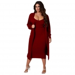 WineRed Long Sleeve Low-Cut Cotton Women Bodycon Sexy Catsuit Dress