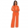 Orange Mesh Long Sleeve Deep V-Neck Sequin Women Fashion Jumpsuit