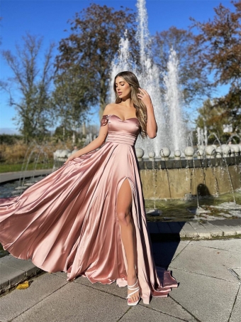 Pink Off-Shoulder Sleeveless Slit Sexy Evening Party Maxi Dress