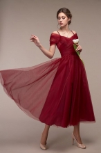 Red Mesh Off-Shoulder V-Neck Fashion Women Jersey Skirt Dress