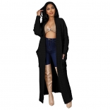 Black Women's Fashion Sexy Casual Long Sleeve Long Sweater Coat