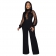 Black Mesh Sequin Long Sleeve Hollow-out Sexy Women Jumpsuit