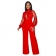Red Mesh Sequin Long Sleeve Hollow-out Sexy Women Jumpsuit