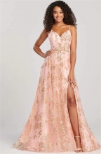 Pink Halter V-Neck Mesh Sequin Slim Fashion Evening Long Dress