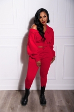 Red Long Sleeve Zipper Fashion Women Sports Dress Sets
