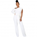 White One Sleeve Halter O-Neck Slim Solid Women Fashion Jumpsuit