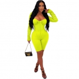 Green Low-Cut Long Sleeve Mesh Bodycon Sexy Party Rompers
