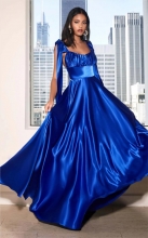 Blue Sleeveless Low-Cut Halter Fashion Maxi Jersey Dress