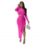 RoseRed Long Sleeve Hollow-out Fashion Slit Women Midi Dress
