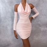 Pink Long Sleeve Fashion Club Women Mini Dress