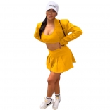 Yellow Long Sleeve Low-Cut Fashion 3PCS Skirt Dress Sets