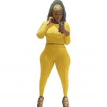Yellow Long Sleeve YOGO Bodycon Women Sports Dress Sets