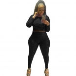 Black Long Sleeve YOGO Bodycon Women Sports Dress Sets